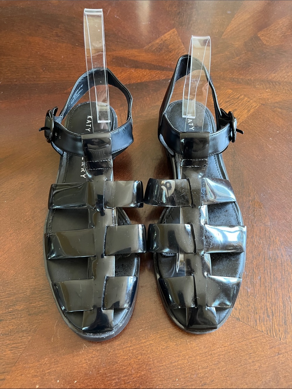 Katy Perry Collections Black Patent Woven Slingback Sandals